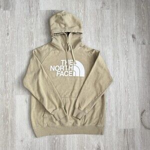 The North Face Hoodie Women's Large Tan Khaki Half Dome Big Logo Pullover GUC